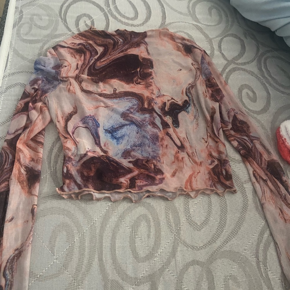 brown marble mesh crop top